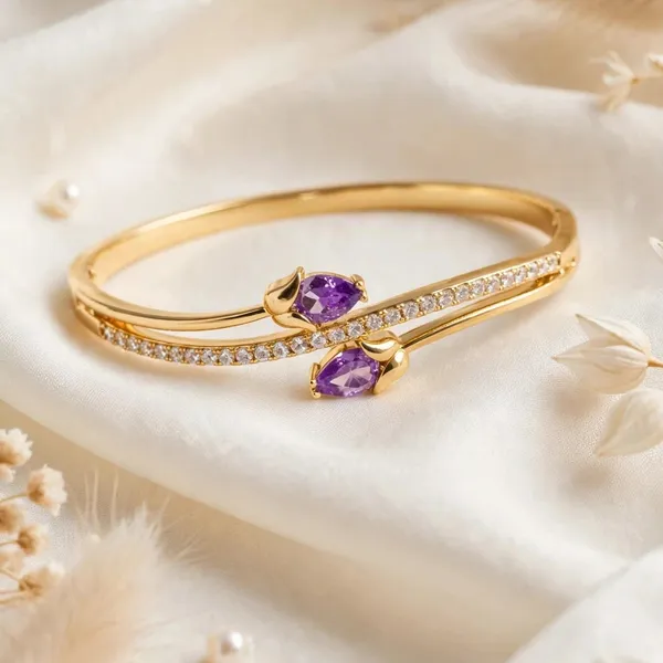 Tulip_Kada_Bracelet_For_Women_Purple_Cz_Gold_Bangle