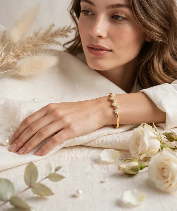 Pav_Cz_Dome_Bangle_Bracelet_For_Women_Gold_Cluster_Cuff