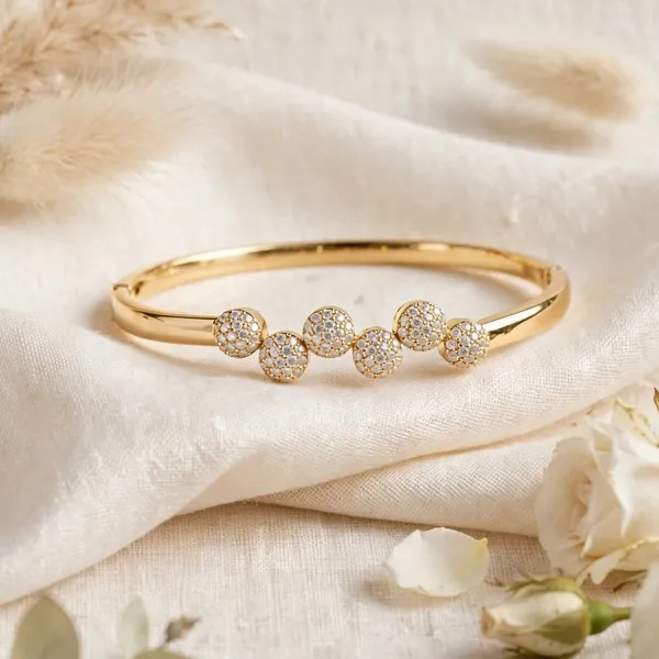 Pav_Cz_Dome_Bangle_Bracelet_For_Women_Gold_Cluster_Cuff