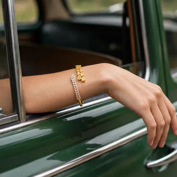 Leaf_Vine_Bangle_Bracelet_For_Women_Yellow_Clear_Cz_Open_Cuff