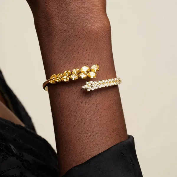 Leaf_Vine_Bangle_Bracelet_For_Women_Yellow_Clear_Cz_Open_Cuff