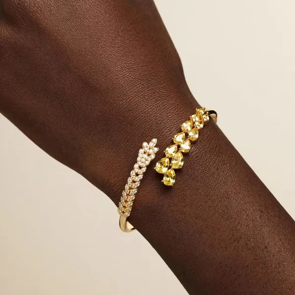 Leaf_Vine_Bangle_Bracelet_For_Women_Yellow_Clear_Cz_Open_Cuff