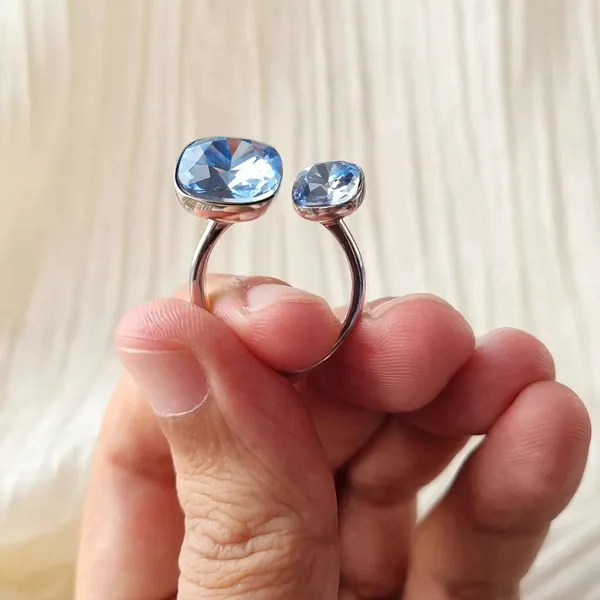 Blue_Crystal_Open_Ring_For_Women_Silver_Dual_Stone_Adjustable_Ring
