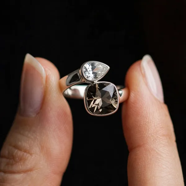 Two_Tone_Crystal_Ring_Clear_Smoky_Brown_Open_Ring_For_Women