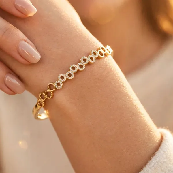 Pave_Circle_Link_Bangle_Bracelet_Gold_Stainless_Steel_For_Women