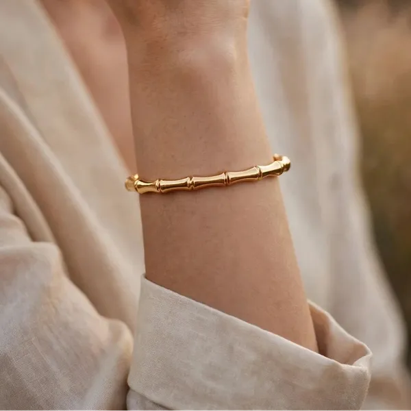 Open_Cuff_Bamboo_Bangle_Bracelet_Gold_Stainless_Steel_For_Women