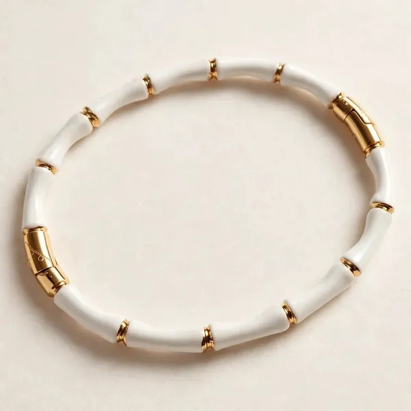 White_Enamel_Bamboo_Bracelet_Gold_Stainless_Steel_For_Women