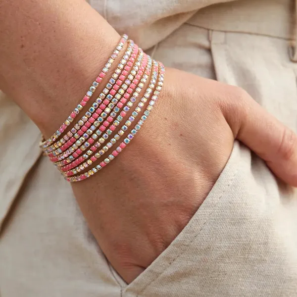 Pink_Crystal_Chain_Bangle_Gold_Stretch_Bracelet_For_Women