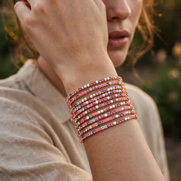 Pink_Crystal_Chain_Bangle_Gold_Stretch_Bracelet_For_Women