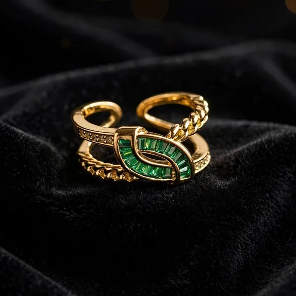 Green_Crystal_Knot_Ring_Gold_Multi_Band_Open_Ring_For_Women