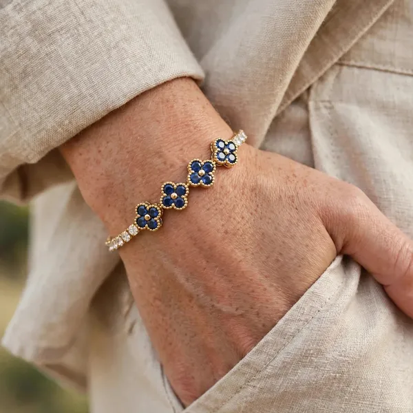 Blue_Clover_Tennis_Bracelet_Gold_Plated_Cz_For_Women