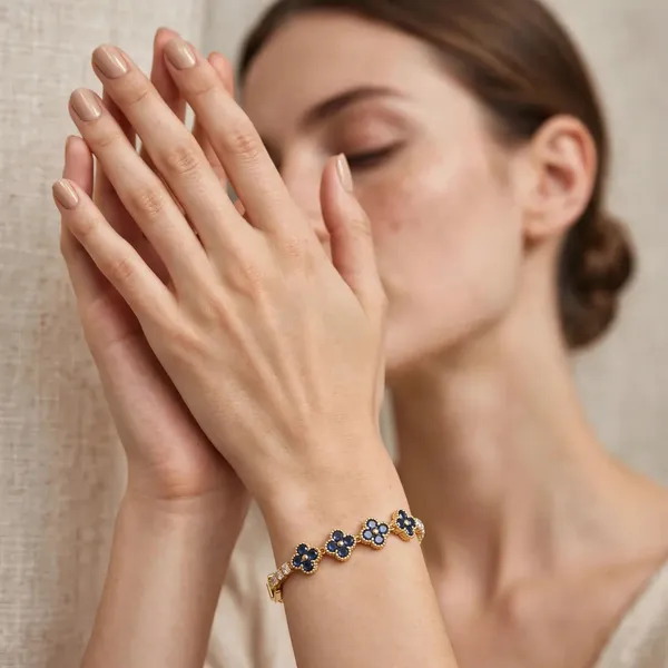 Blue_Clover_Tennis_Bracelet_Gold_Plated_Cz_For_Women