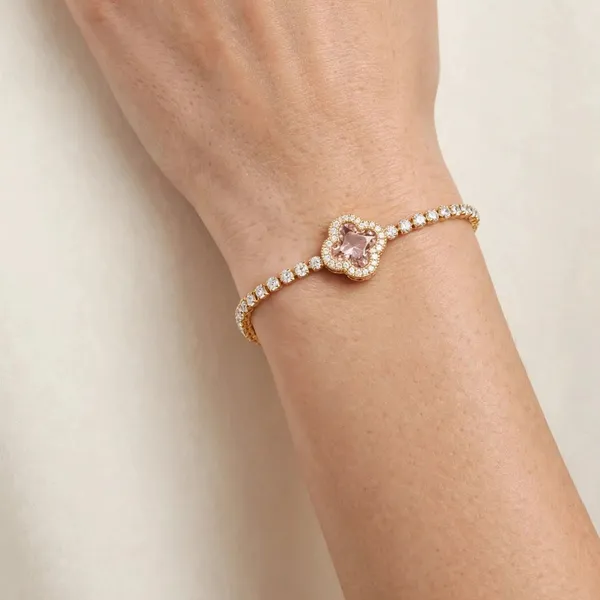 Pink_Clover_Tennis_Bracelet_Gold_Plated_Cz_For_Women