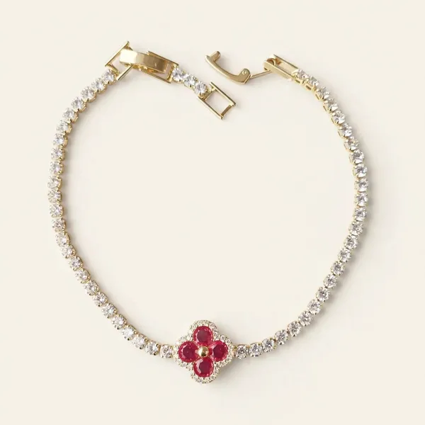 Red_Clover_Tennis_Bracelet_Gold_Plated_Cz_For_Women