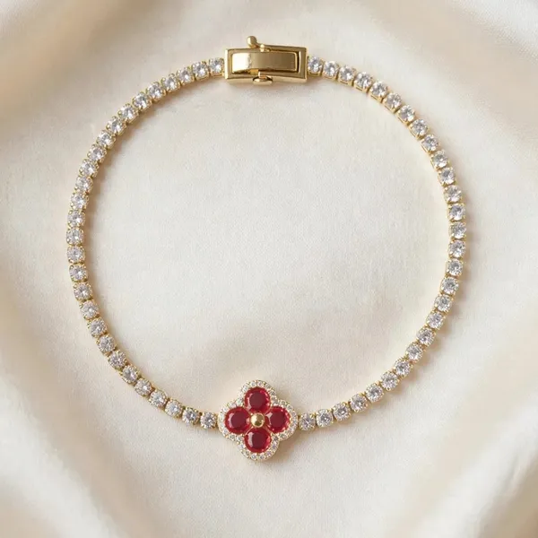 Red_Clover_Tennis_Bracelet_Gold_Plated_Cz_For_Women