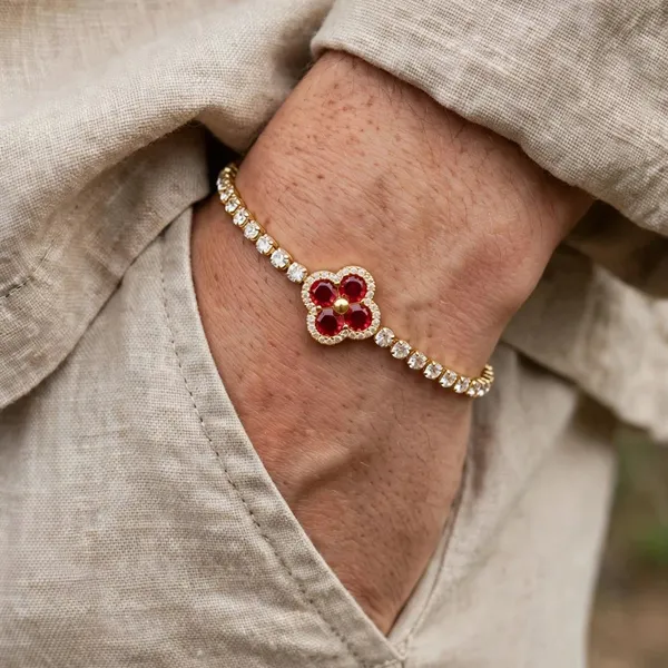 Red_Clover_Tennis_Bracelet_Gold_Plated_Cz_For_Women