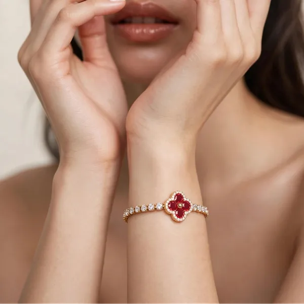 Red_Clover_Tennis_Bracelet_Gold_Plated_Cz_For_Women