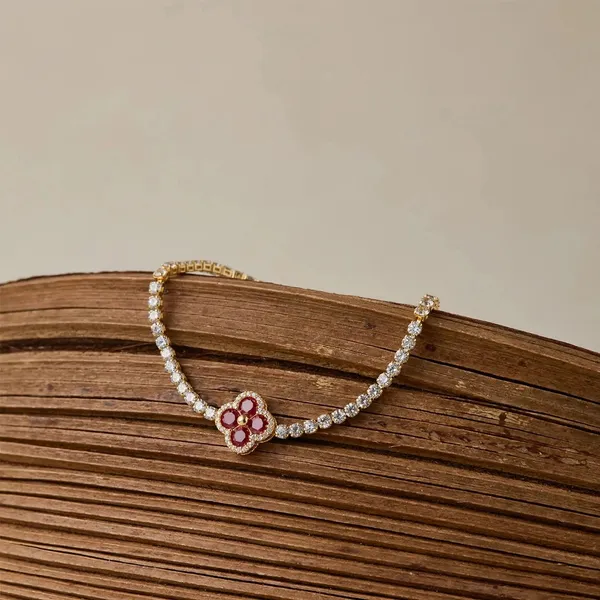Red_Clover_Tennis_Bracelet_Gold_Plated_Cz_For_Women