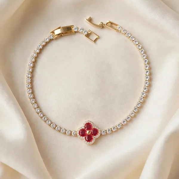 Red_Clover_Tennis_Bracelet_Gold_Plated_Cz_For_Women