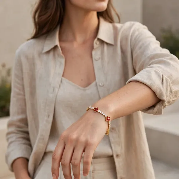 Triple_Red_Clover_Tennis_Bracelet_Gold_Plated_Cz_For_Women