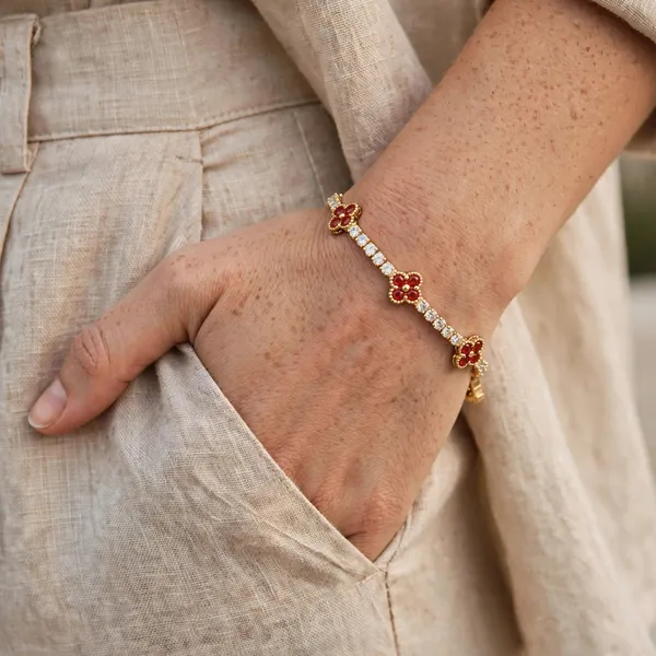 Triple_Red_Clover_Tennis_Bracelet_Gold_Plated_Cz_For_Women