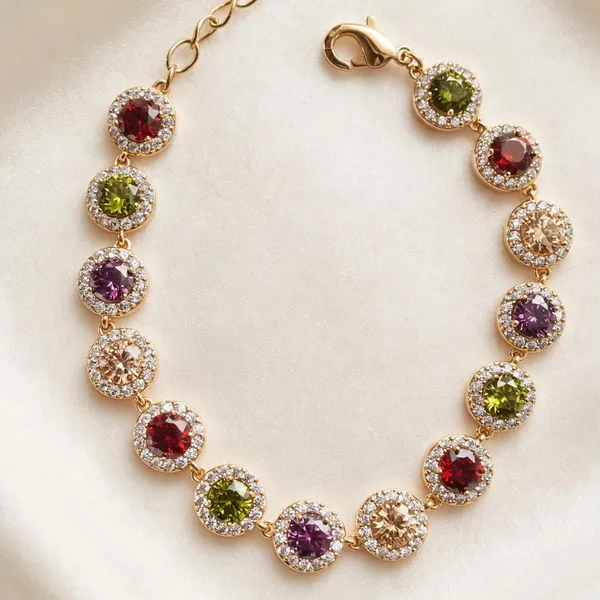 Multicolor_Cz_Halo_Bracelet_Adjustable_Gold_Bracelet_For_Women