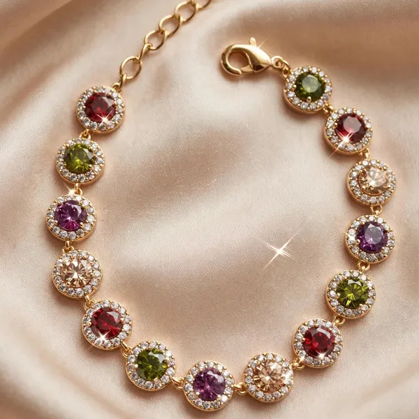 Multicolor_Cz_Halo_Bracelet_Adjustable_Gold_Bracelet_For_Women
