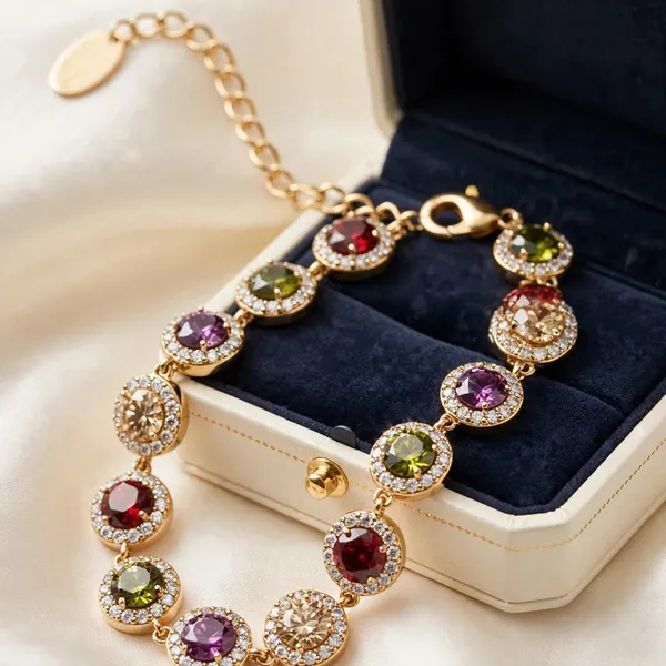 Multicolor_Cz_Halo_Bracelet_Adjustable_Gold_Bracelet_For_Women