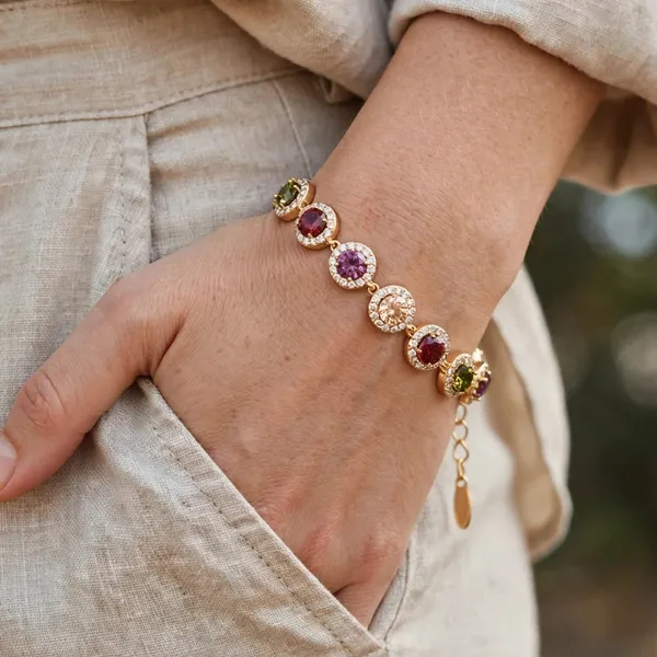 Multicolor_Cz_Halo_Bracelet_Adjustable_Gold_Bracelet_For_Women