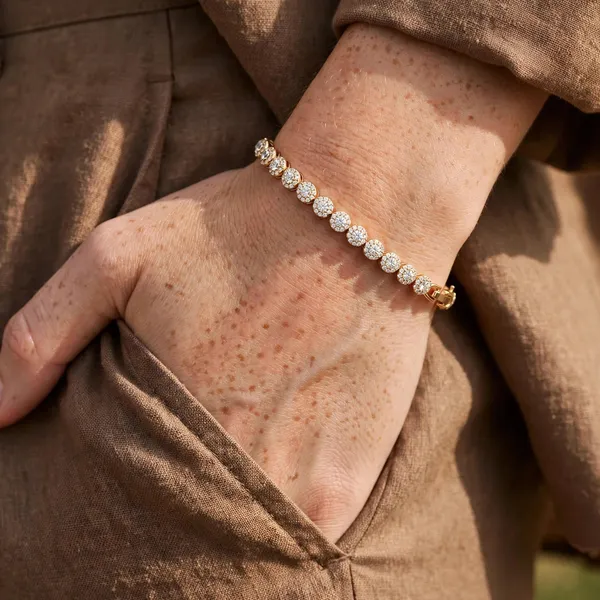 White_Cz_Halo_Tennis_Bracelet_Gold_Bracelet_For_Women