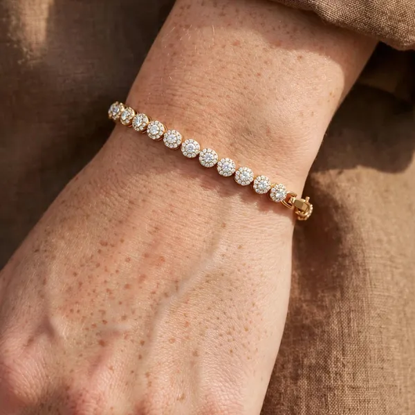 White_Cz_Halo_Tennis_Bracelet_Gold_Bracelet_For_Women