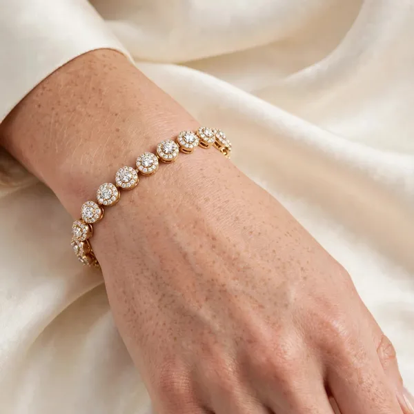 White_Cz_Halo_Tennis_Bracelet_Gold_Bracelet_For_Women