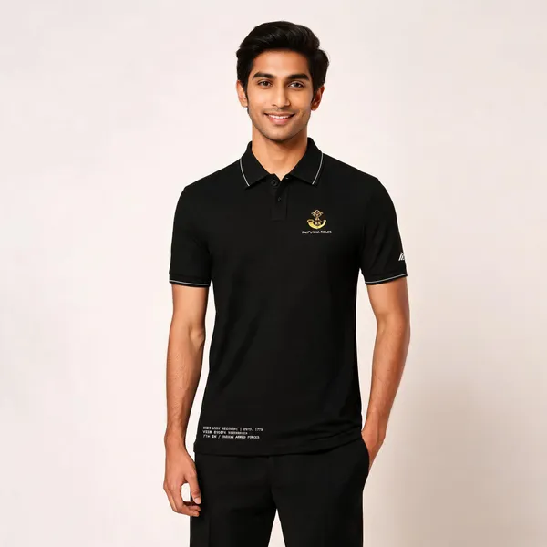 Black_Cotton_Blend_Regular_Fit_Rajputana_Rifles_Regimental_Polo_T-Shirt_For_Men
