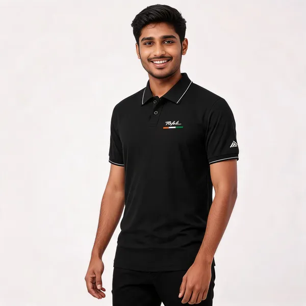 Black_Cotton_Blend_Regular_Fit_Rafale_India_Polo_T-Shirt_For_Men
