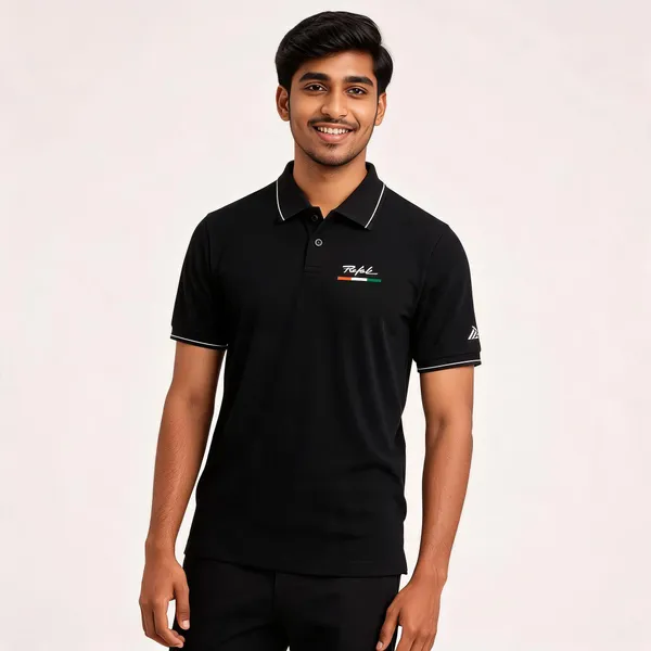 Black_Cotton_Blend_Regular_Fit_Rafale_India_Polo_T-Shirt_For_Men