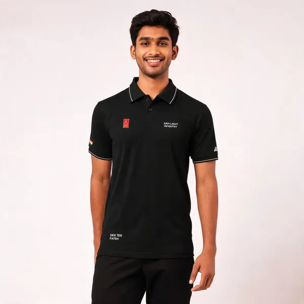 Black_Cotton-Lycra_Regular_Fit_Sikh_Light_Infantry_Polo_T-Shirt_For_Men