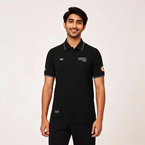 Black_Cotton_Blend_Regular_Fit_Golden_Arrows_Sqn_17_Polo_T-Shirt_For_Men