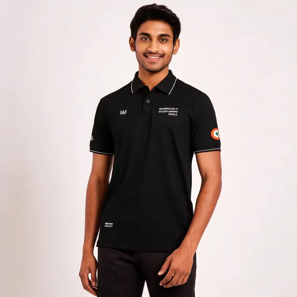 Black_Cotton_Blend_Regular_Fit_Golden_Arrows_Sqn_17_Polo_T-Shirt_For_Men