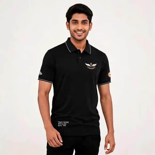 Black_Cotton_Blend_Regular_Fit_Iaf_Wings_Of_Glory_Polo_T-Shirt_For_Men