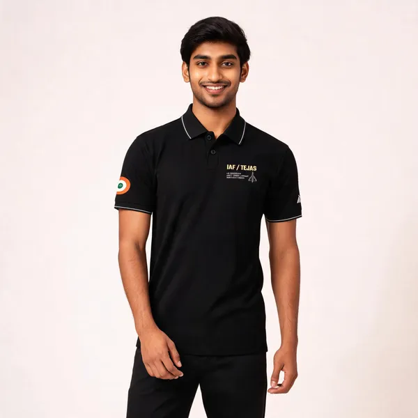 Black_Cotton_Lycra_Regular_Fit_Iaf_Tejas_Polo_T-Shirt_For_Men