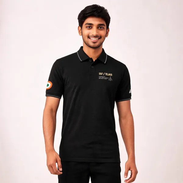 Black_Cotton_Lycra_Regular_Fit_Iaf_Tejas_Polo_T-Shirt_For_Men