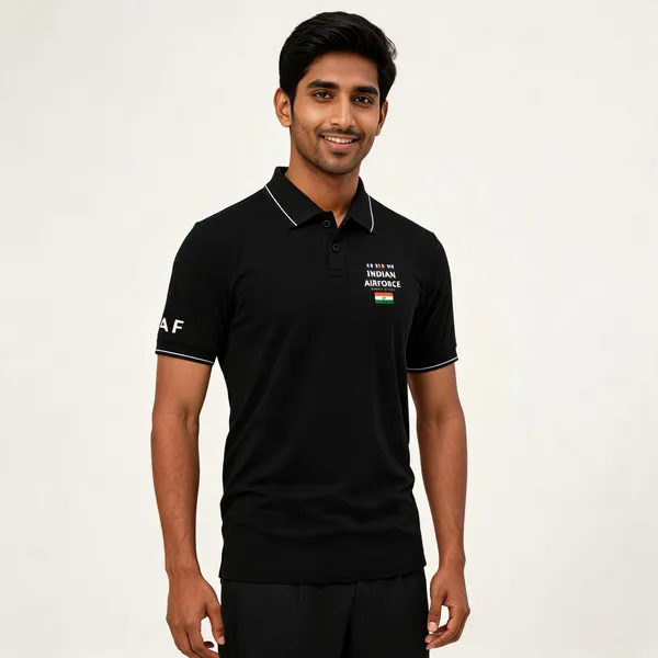 Black_Cotton_Blend_Regular_Fit_Indian_Air_Force_Honor_Badge_Polo_T-Shirt_For_Men