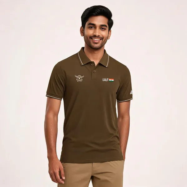 Brown_Cotton_Blend_Regular_Fit_Indian_Air_Force_Polo_T-Shirt_For_Men