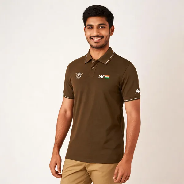Brown_Cotton_Blend_Regular_Fit_Indian_Air_Force_Polo_T-Shirt_For_Men