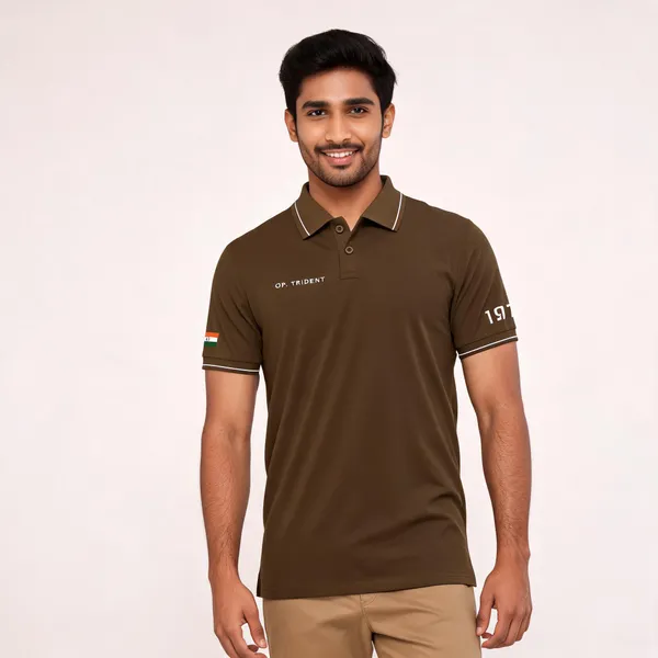 Brown_Cotton_Blend_Regular_Fit_Op_Trident_Command_Polo_T-Shirt_For_Men