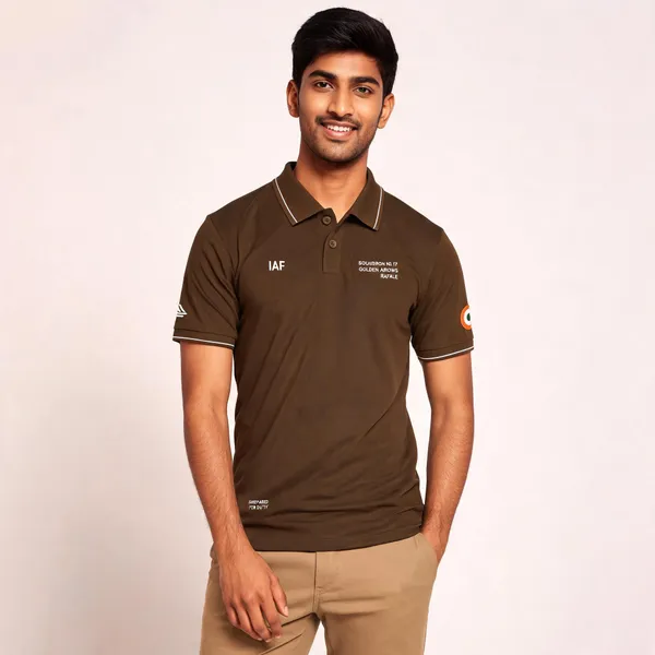 Brown_Cotton_Blend_Regular_Fit_Sqn_17_Golden_Arrows_Polo_T-Shirt_For_Men