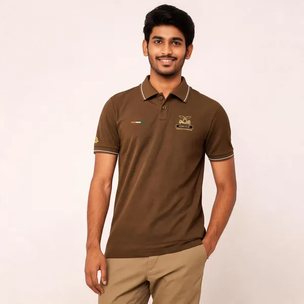 Brown_Cotton_Regular_Fit_Assam_Rifles_Polo_T-Shirt_For_Men