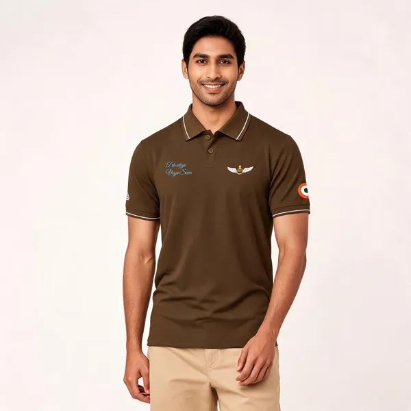 Brown_Cotton_Blend_Regular_Fit_Bhartiya_Vayu_Sena_Polo_T-Shirt_For_Men