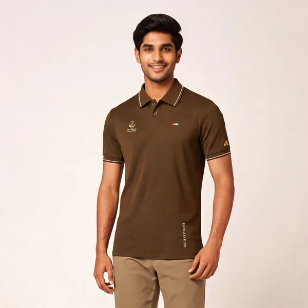 Brown_Cotton_Blend_Regular_Fit_Rajputana_Rifles_Polo_T-Shirt_For_Men