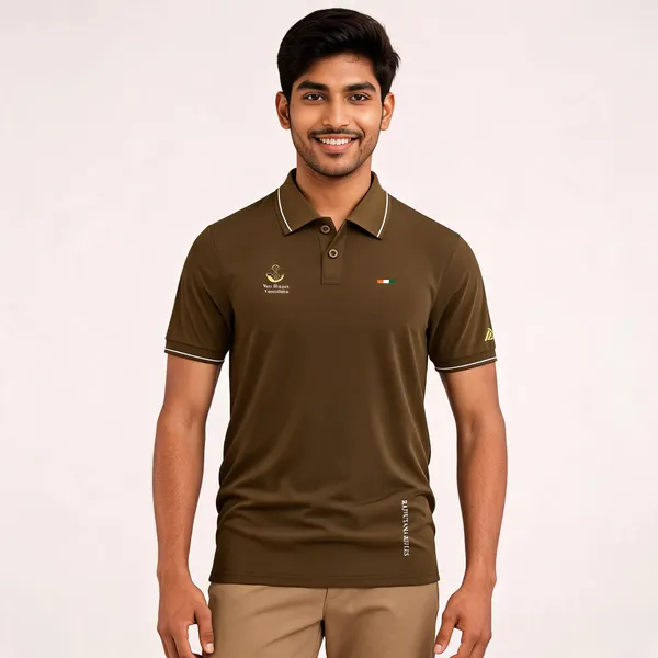 Brown_Cotton_Blend_Regular_Fit_Rajputana_Rifles_Polo_T-Shirt_For_Men